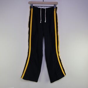 Vintage 60s/70s Champion Wide Leg Flared Track Pants Medium Black Yellow Nylon